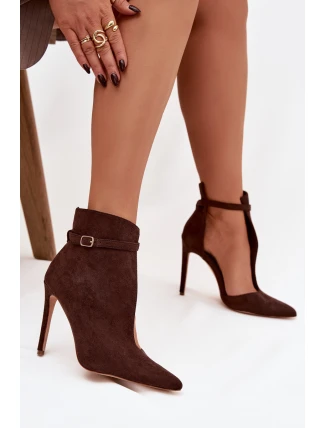 Dámské kotníkové boty na jehlovém podpatku z eko semiše hnědé Amalundi