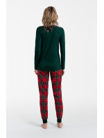 Dámské pyžamo Tess, dlouhý rukáv, dlouhé nohavice - zelená/potisk