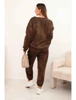 Dámská oversize souprava z viskózy s efektem vyblednutí hnědá