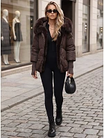 Dámská zimní bunda s kožešinou a kapucí, tmavě hnědá, FashionStreet TY5889
