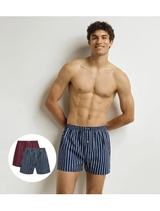 Pánské volné boxerky 2 ks DIM COTTON STRETCH LOOSE BOXER 2x - DIM - tmavě červená