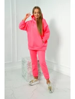 Zateplená sada s mikinou s kapucí růžová neonová