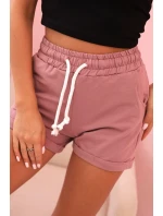 Dámské bavlněné šortky s gumou a šněrováním v pase tmavě růžové Dámské bavlněné šortky s gumou a šněrováním v pase tmavě růžové