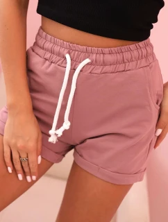 Dámské bavlněné šortky s gumou a šněrováním v pase tmavě růžové