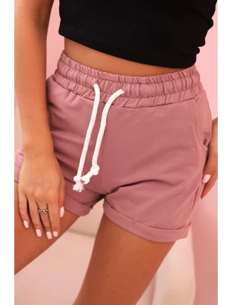Dámské bavlněné šortky s gumou a šněrováním v pase tmavě růžové Dámské bavlněné šortky s gumou a šněrováním v pase tmavě růžové