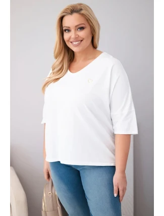 Dámská bavlněná oversize halenka plus size s výstřihem do V bílá