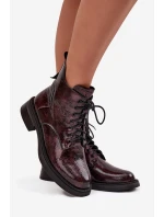 Lakované kožené dámské boty na klínu D&A LZ52-954 bordó