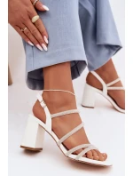 Dámské sandály na podpatku s pásky a kamínky Bílá Brelia