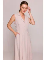 S409 Košilové šaty ve fitted střihu - béžové