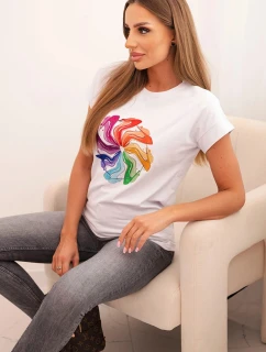 Dámská bavlněná blůza s krátkým rukávem a barevným potiskem bílá