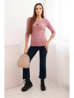 Dámská pruhovaná blůza s 3/4 rukávem a ozdobným nášivkem tmavě růžová