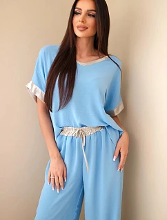 Komplet z viskózy se zlatým lemem modrý