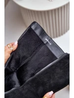 Zateplené kozačky na podpatku eko semišové nad koleno černé Leamirael