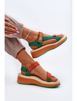 Dámské sandály na platformě a klínku Big Star zeleno-oranžové