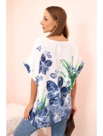 Dámská bavlněná blůza s květinovým potiskem a krátkým rukávem bílá