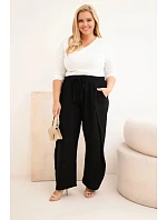 Dámské bavlněné kalhoty Plus Size s gumou v pase černé Dámské bavlněné kalhoty Plus Size s gumou v pase černé
