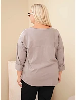 Dámská bavlněná halenka Plus Size s potiskem a výstřihem do U fango barva