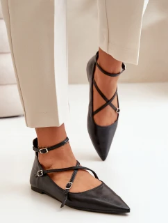 Dámské Baleríny S Špičatými Nosy A Propletenými Pásky Černé Violra