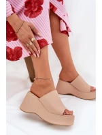 Ekokožené dámské sandály na platformě a klínu béžové Kisoffi