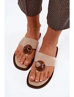 Dámské ploché žabky s ozdobou eko semiš béžové Selvessa