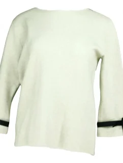 Dámský svetr na rukávech zdobený bílým plisovaným volánkem a černou stužkou SW 0202 - Gemini