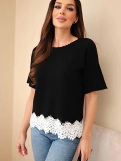 Svetr dámský s krátkým rukávem a krajkou černý