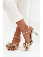 Sandály na podpatku s mašlí zlaté Noliva