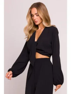 M861 Krátký top s vázáním vpředu - černý