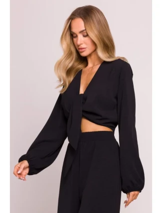 M861 Krátký top s vázáním vpředu - černý M861 Krátký top s vázáním vpředu - černý