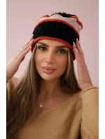 Dámská čepice Kinga K297 černá+tmavě růžová+béžová Dámská čepice Kinga K297 černá+tmavě růžová+béžová