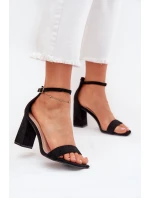 Dámské Sandály Na Podpatku Z Eko Semiše Černé Elirae