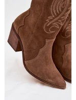 Semišové Kožené Kobyly Na Podpatku Zazoo 3152 Béžové