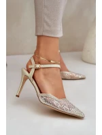 Dámské lodičky s odkrytou patou a ozdobami – zlaté Nanadra Dámské lodičky s odkrytou patou a ozdobami – zlaté Nanadra