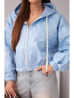 Dámská prošívaná bunda s kapucí a ozdobným květinovým ražením modrá