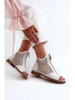 Kůžené Ažurové Sandály Na Zip Bílé Zazoo 977/L