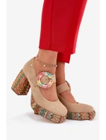 Semišové Čerpadla S Pletením Na Podpatku A Platformě 06839-04 Maciejka Béžové