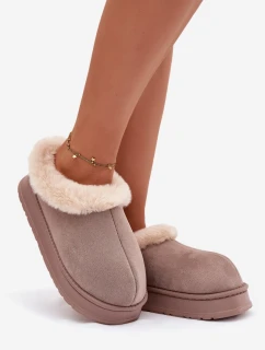 Dámské domácí pantofle s kožíškem – khaki Eveline