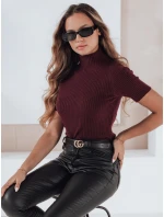 Dámský žebrovaný svetr s krátkým rukávem GIRLGLORY vínová FashionStreet MY2556
