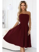 641-1 VIVIENNE korzetové rozšířené midi šaty pro zvláštní příležitosti - vínové