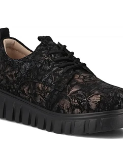 Kožené boty na platformě v květinové černé barvě DP6846 Filippo