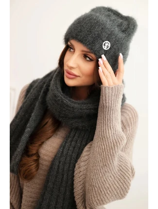 Dámská souprava čepice a dlouhý šál z měkké příze grafitový