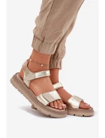 Dámské kožené sandály na platformě zlaté Zazoo 40443