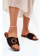 Dámské Pantofle Na Plochém Podpatku S Přezkou Černé Lanoni