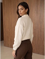 Klasický dámský svetr s kulatým výstřihem, světle béžový, FashionStreet MY2599 Klasický dámský svetr s kulatým výstřihem, světle béžový, FashionStreet MY2599