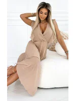 315-6 EMILY plisované šaty s volánky na ramenou a výstřihem - BEACH 315-6 EMILY plisované šaty s volánky na ramenou a výstřihem - BEACH