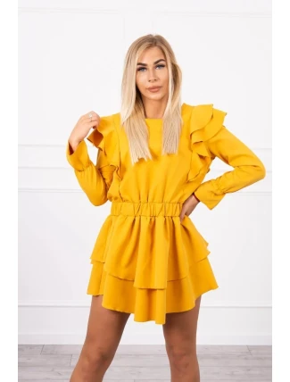 Šaty s vertikálními volány hořčicové barvy Šaty s vertikálními volány hořčicové barvy