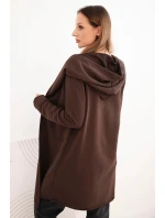 Dámská bavlněná bunda s kapucí a prodlouženým předním dílem hnědá