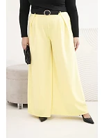 Dámské kalhoty Plus Size se širokou nohavicí a páskem žluté