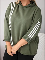 Dámská plus size viskózová mikina s kapucí a ozdobnými pásky khaki Dámská plus size viskózová mikina s kapucí a ozdobnými pásky khaki