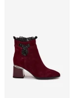 Semišové kožené dámské kotníkové boty na podpatku s ozdobou vyhřívané D&A MR52-127 bordó Semišové kožené dámské kotníkové boty na podpatku s ozdobou vyhřívané D&A MR52-127 bordó